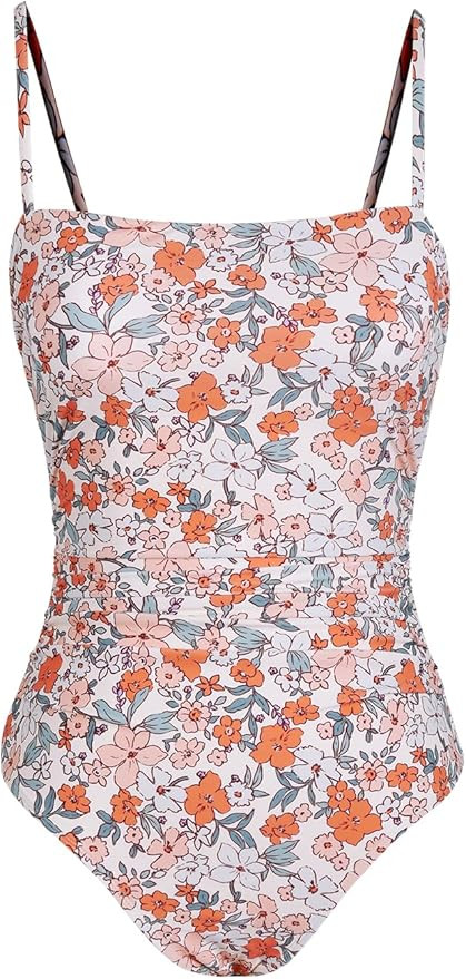 CUPSHE Women Swimsuit One Piece Bathing Suit Square Neck Cutout Back Tummy Control with Adjustabl... | Amazon (US)