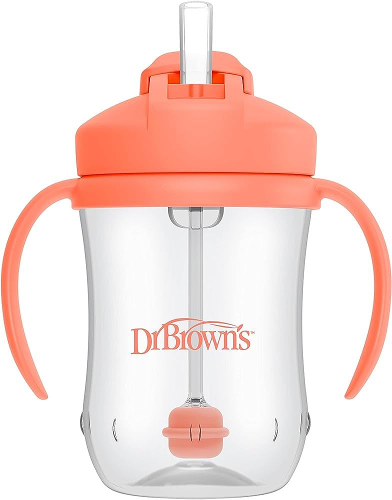 Dr. Brown’s Milestones Baby’s First Straw Cup, Training Cup with Weighted Straw, Coral, 6m+ | Amazon (US)