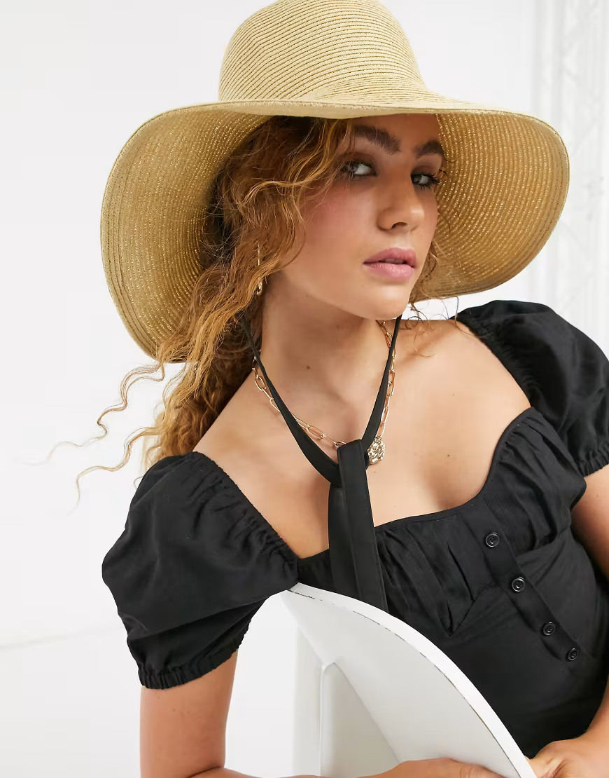 & Other Stories wide brim straw hat with black ties-Beige | ASOS (Global)