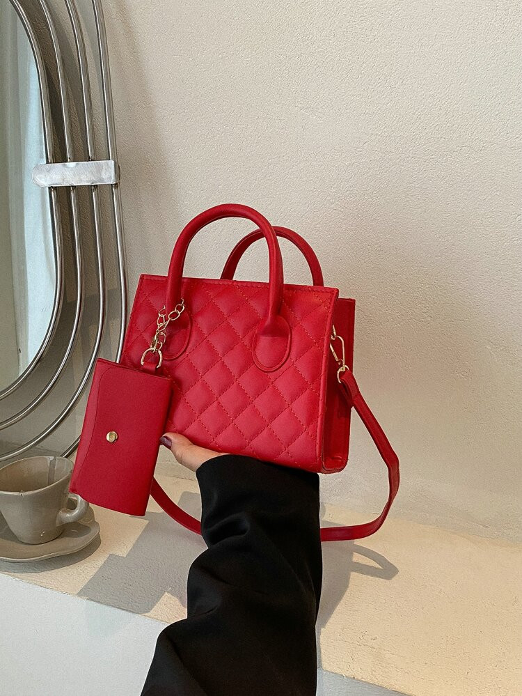 Neon Red Square Bag With Small Pouch | SHEIN