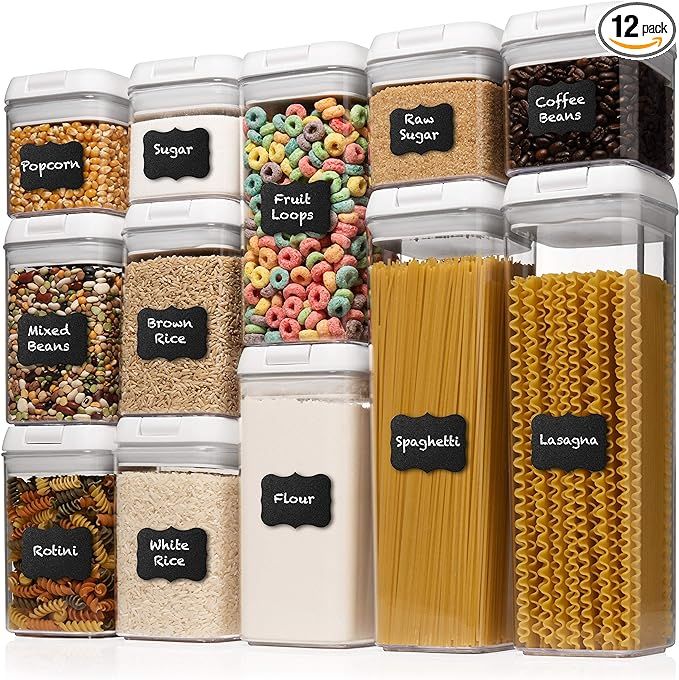 Shazo Airtight Container Set for Food Storage - 12 PC Set + Measuring Cup + 18 Labels & Marker - ... | Amazon (US)