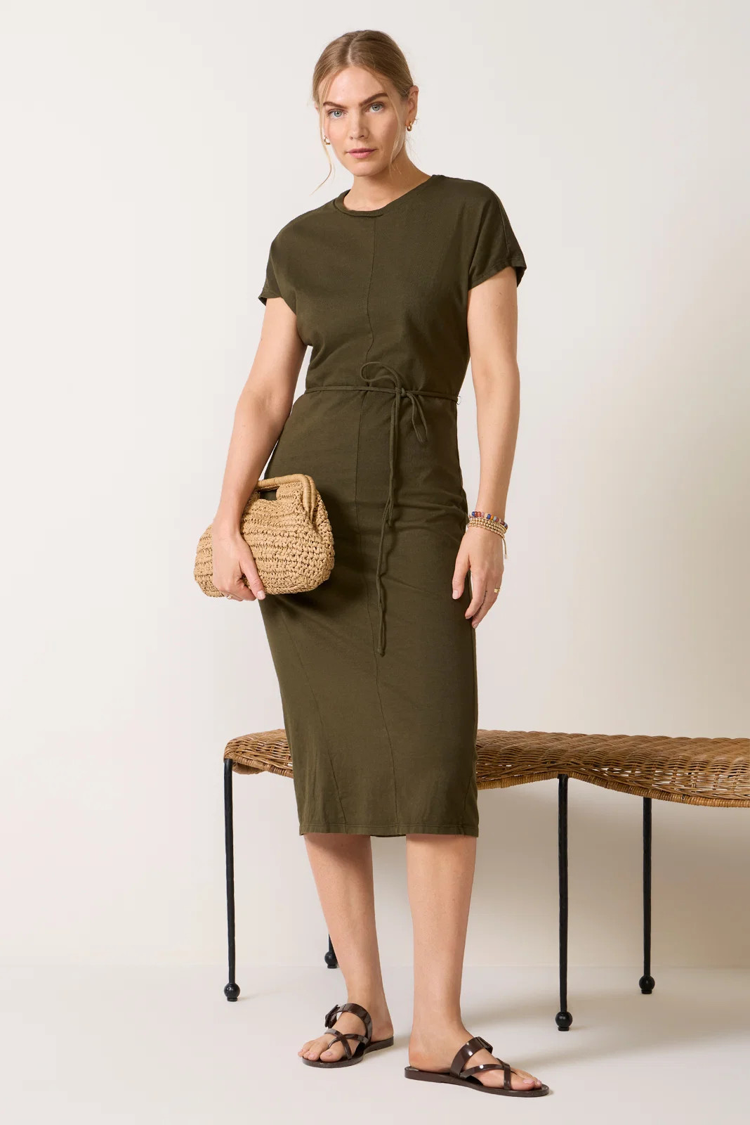 MICHAEL STARS Women's Lilia T-Shirt Midi Dress, Size Large, Topiary Green | Evereve