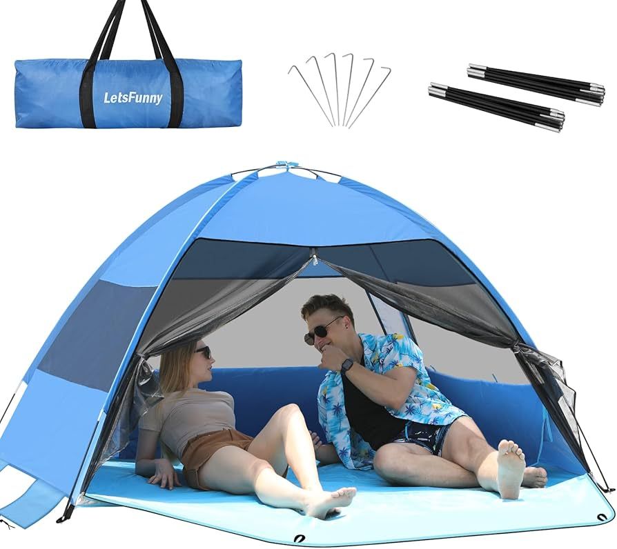 Large Easy Setup Beach Tent,Anti-UV Beach Shade Shelter Beach Canopy Tent Sun Shade with Extended... | Amazon (US)