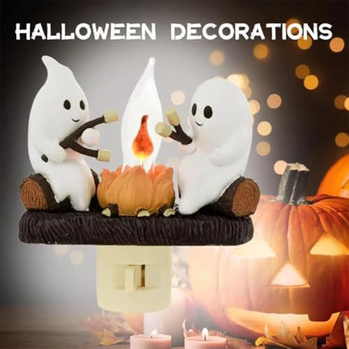 2024 Ghost Campfire Nightlight, Flickering Ghost Nightlight, Halloween Ghost Decor Halloween Night Light Gifts Ghost Decor Gothic Lamp Flickering Fake Fire Ghost Energy for Indoor Decorations Lighting | Amazon (US)