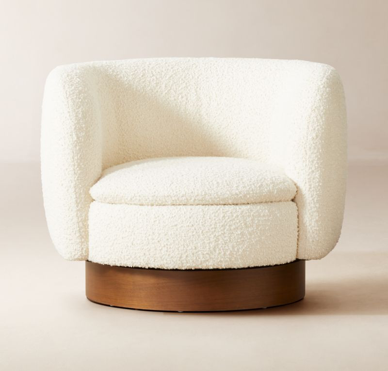 Muir White Boucle Swivel Chair + Reviews | CB2 | CB2