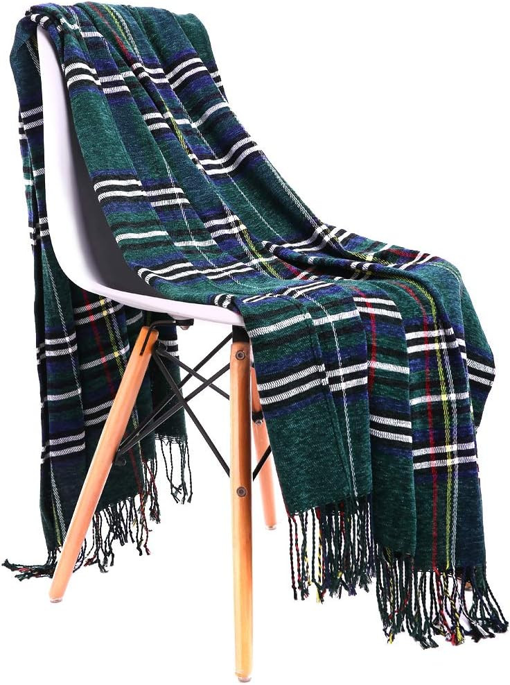 JUDYBRIDAL Plaid Chenille Throw Blanket, Extra Soft Cozy Knitted Decorative Blanket, All-Season D... | Amazon (US)