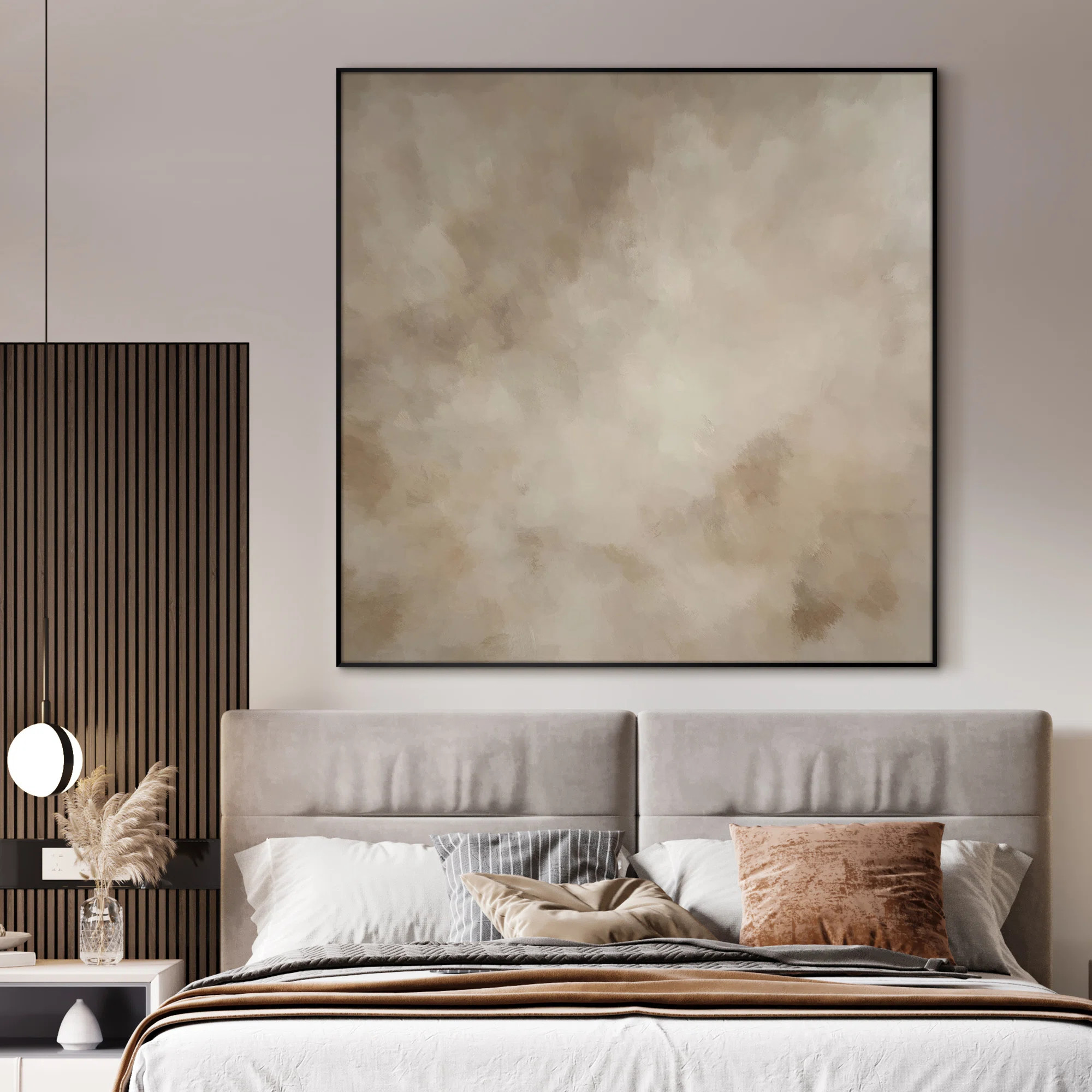 SIGNLEADER Abstract Beige and Taupe Marble Effect Illustrations Extra Large Framed Wall Art Print... | Wayfair North America