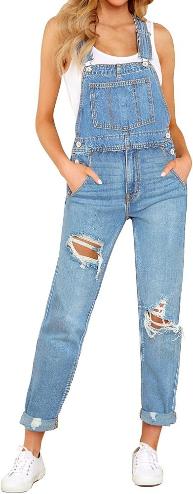 LookbookStore Women's Casual Stretch Denim Bib Overalls Pants Pocketed Jeans Jumpsuits | Amazon (US)