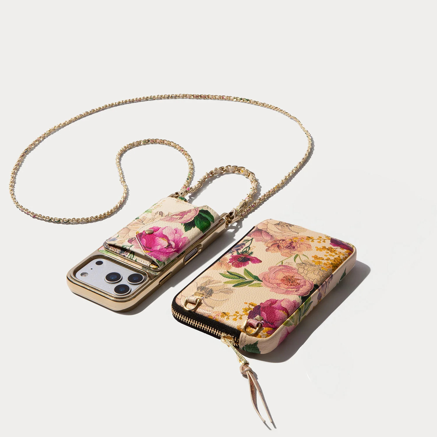 Rae Magnet Duet Crossbody Phone Case Pouch Set - Ceci Ivory Floral/Gol | Bandolier