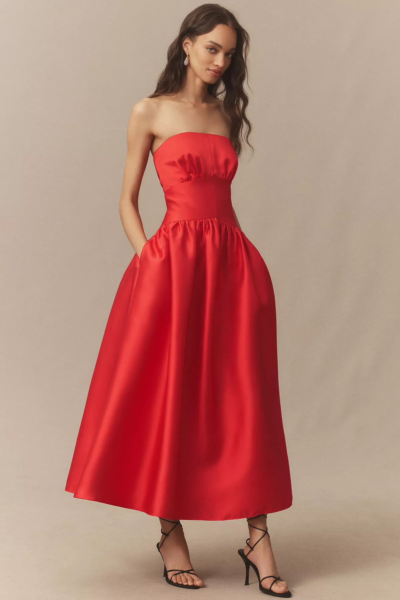 Shoshanna Mikado Posy Strapless Midi Dress | Anthropologie (US)