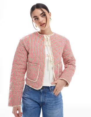 Daisy Street quilted jacket in red gingham | ASOS (Global)