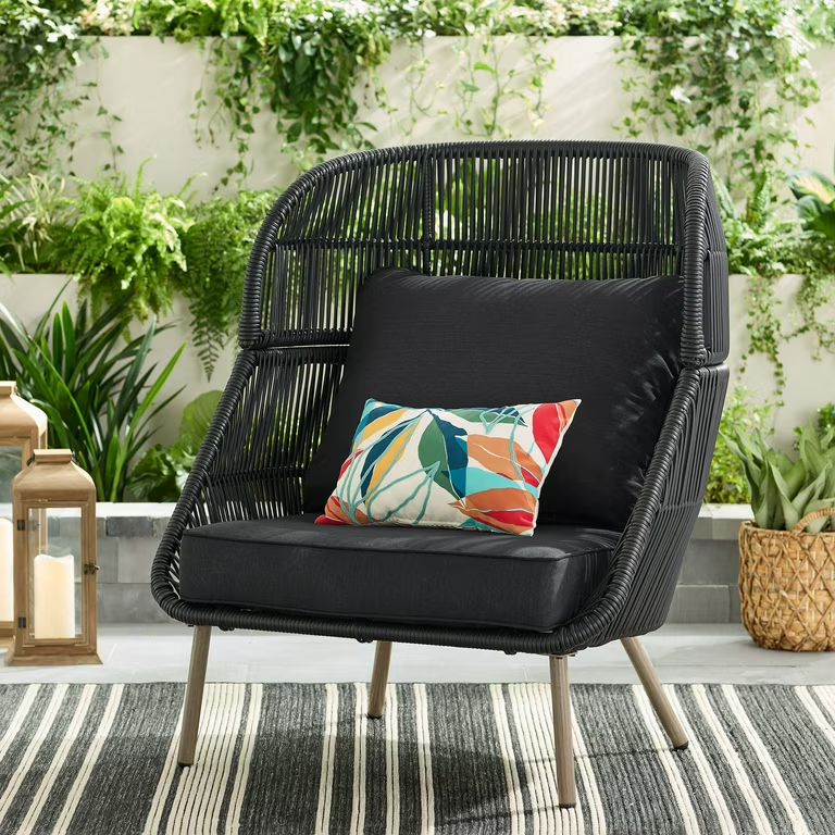 Better Homes & Gardens Tarren Wicker Outdoor Accent Chair with Cushions, Black | Walmart (US)
