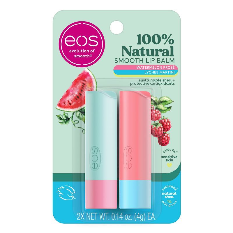 eos 100% Natural Lip Balm Sticks - Watermelon Frosé and Lychee Martini - 2pk/0.28oz | Target
