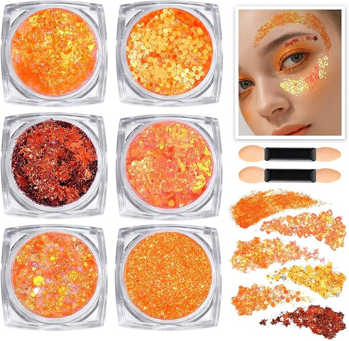 Teenitor Face Glitter, Orange Body Glitter Gel, Holographic Glitter for Face and Body, Hair, Make... | Amazon (US)