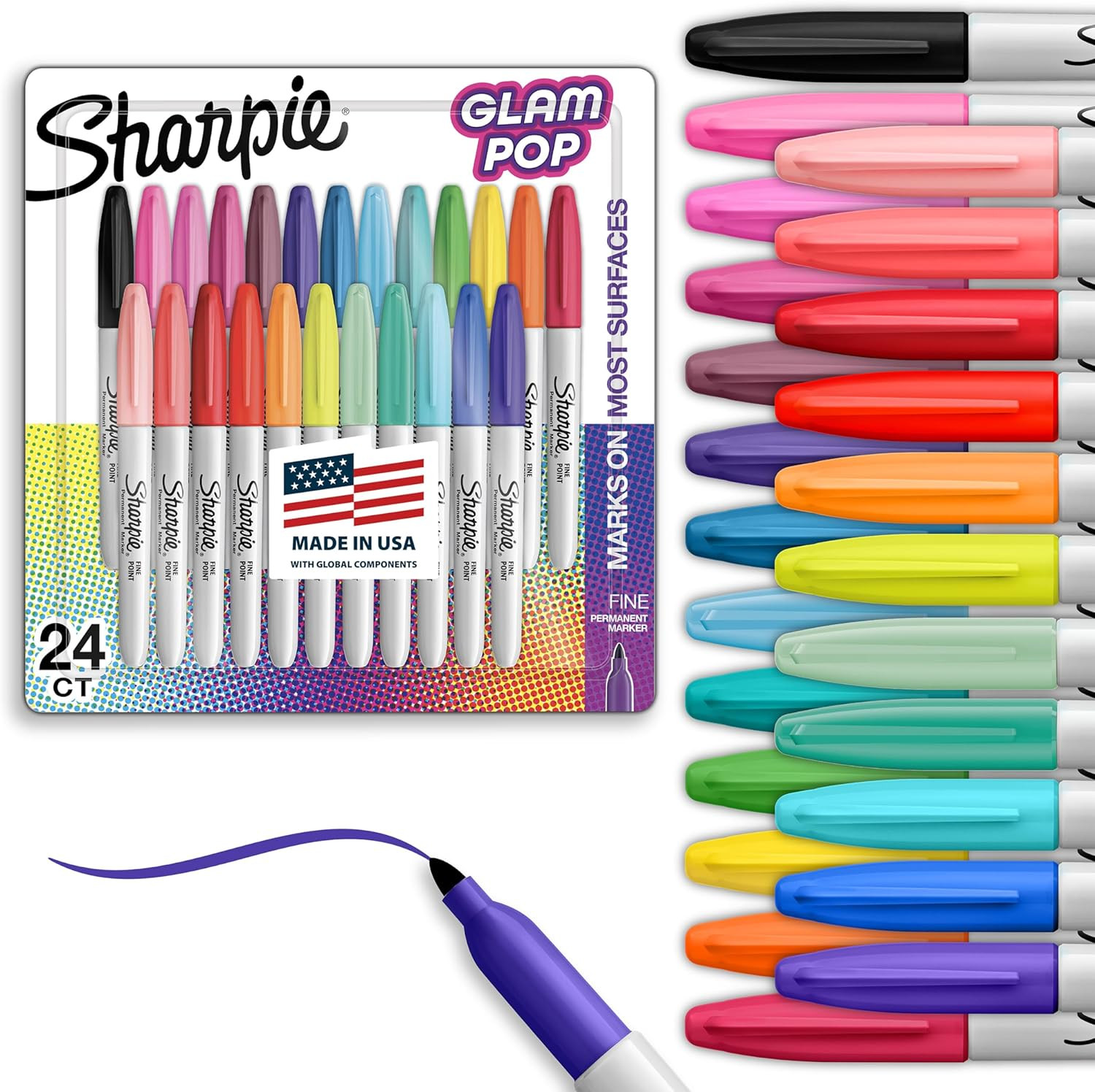 Sharpie Glam Pop Permanent Markers Fine Tip Marker Set Coloring Art Drawing Writing Markers Assor... | Amazon (US)