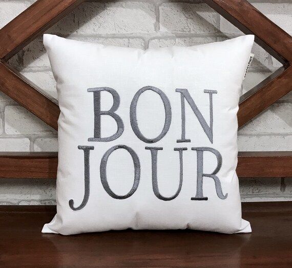 BonJour, Good morning, Hello Pillow Calligraphy Pillow Guest, Kids, girls Room Decor Pillow Form ... | Etsy (US)