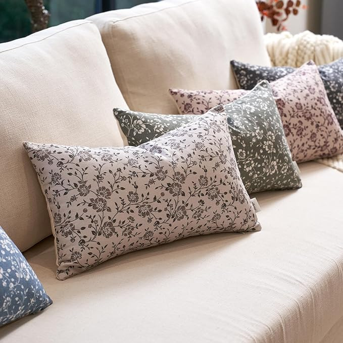 Alerfa Set of 2 Floral Lumbar Pillow Covers 12x20, Vintage Block Print Throw Pillow Covers Decora... | Amazon (US)