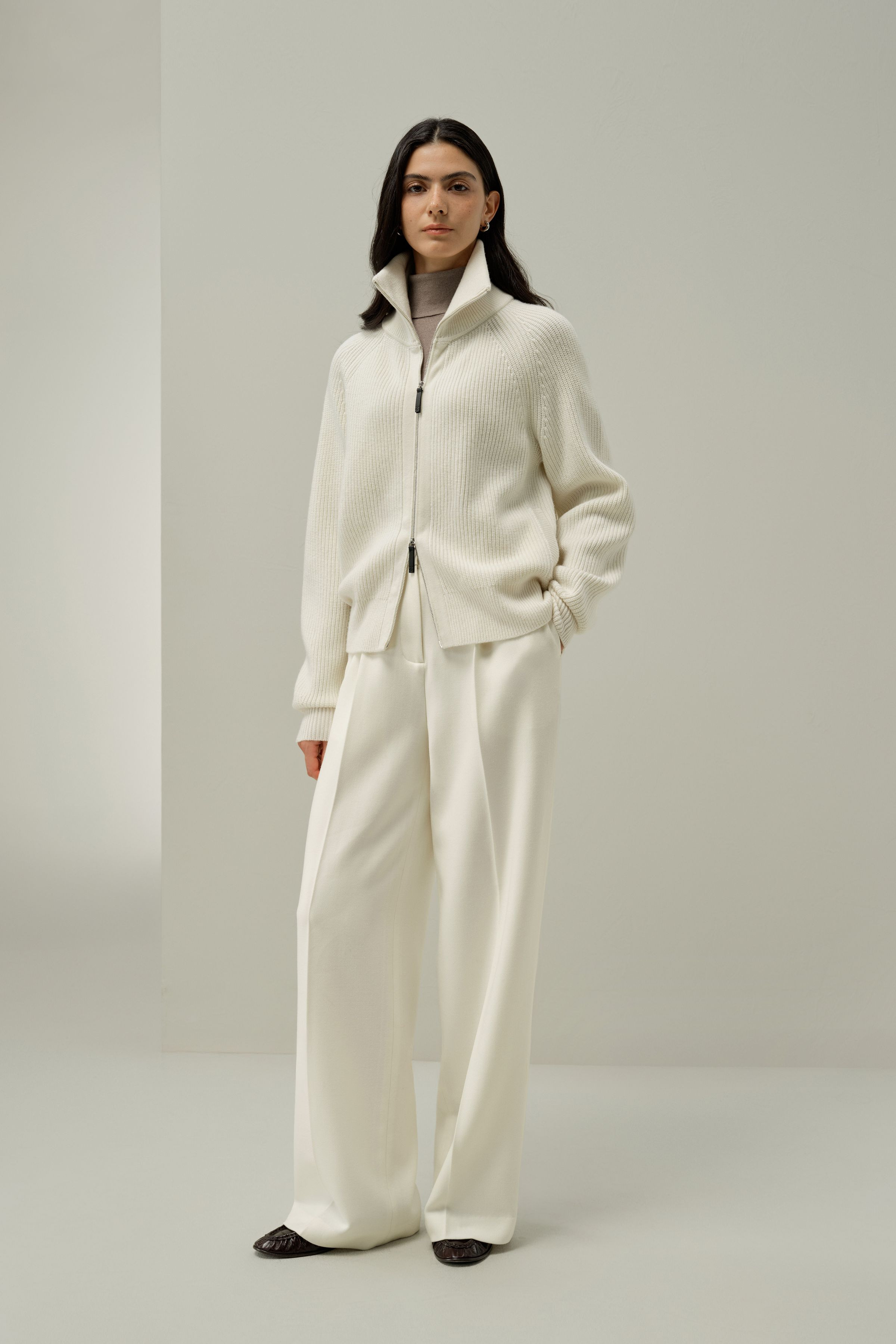 Ribbed-knit Turtleneck Zip Cardigan | LILYSILK