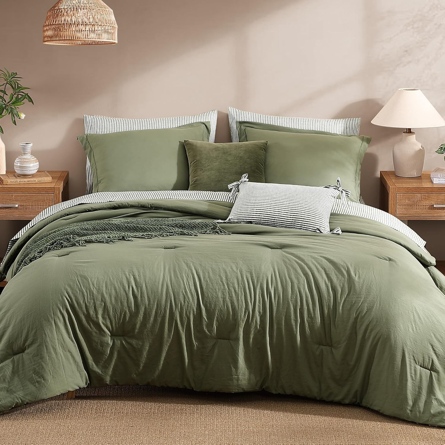 Monbix Queen Comforter Set - 7 Pieces Soft Bed in a Bag Queen Bedding Sets | Amazon (US)