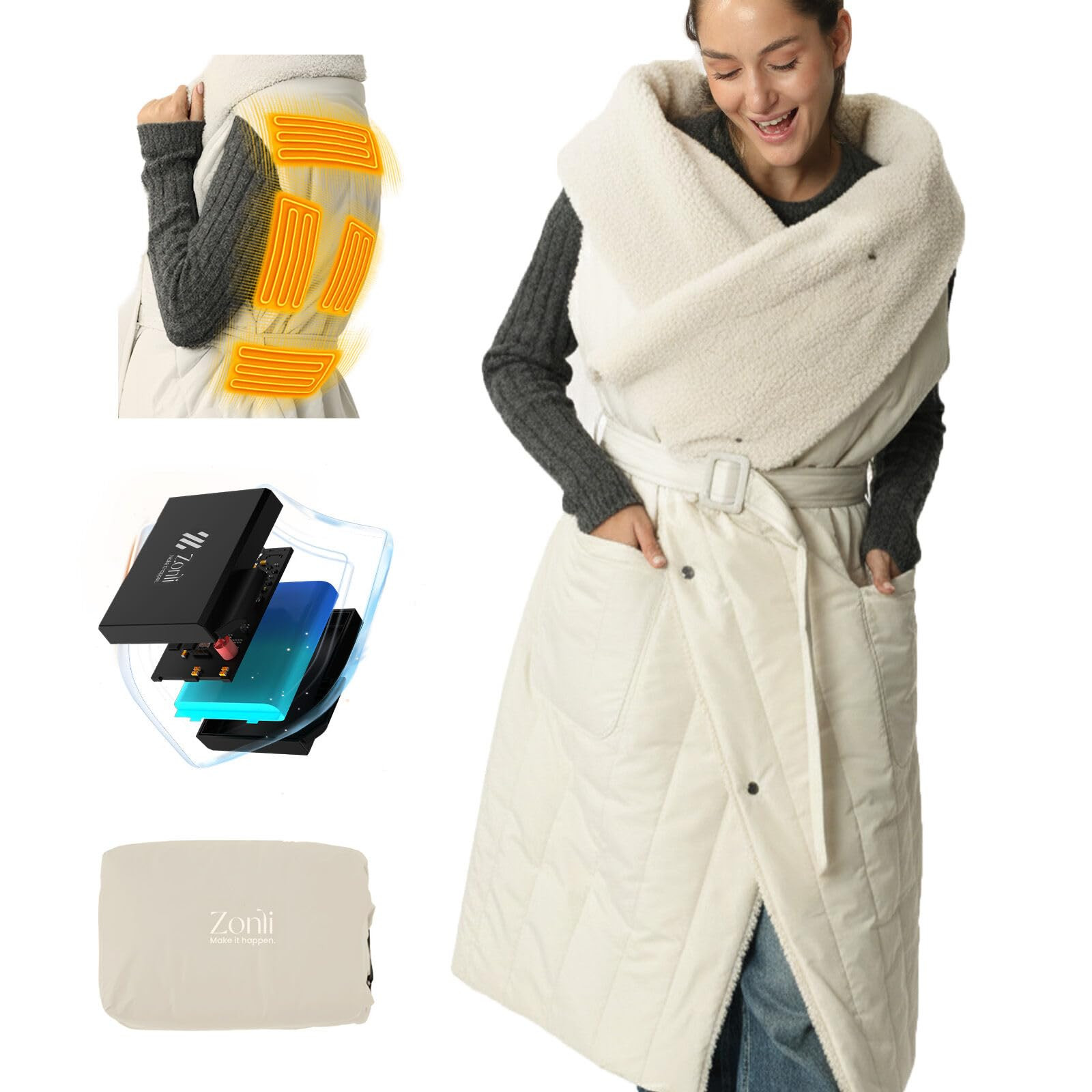ZonLi Electric Cordless Heated Blanket, 2-in-1 Design Portable Heated Wearable Blankets Battery O... | Amazon (US)