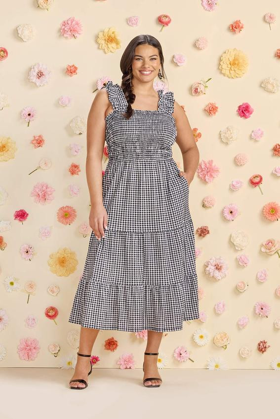 Plus Size Smocked Gingham Midi Dress | Cato Fashions