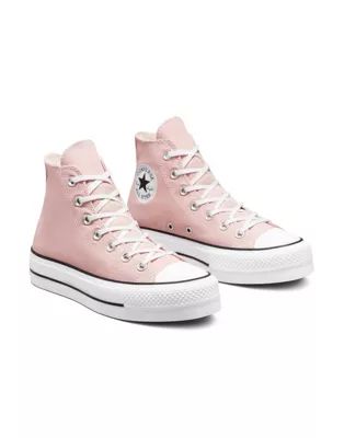 Converse Chuck Taylor All Star Hi Lift canvas platform sneakers in pink clay | ASOS (Global)