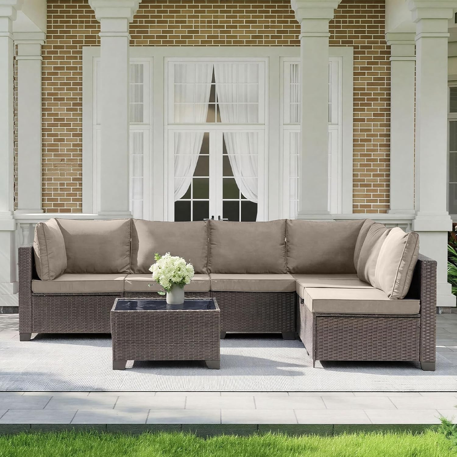 MOCHITO 7 Pieces Outdoor Patio Furniture Sets, All-Weather Sectional Sofa Dark Brown PE Rattan Wi... | Amazon (US)