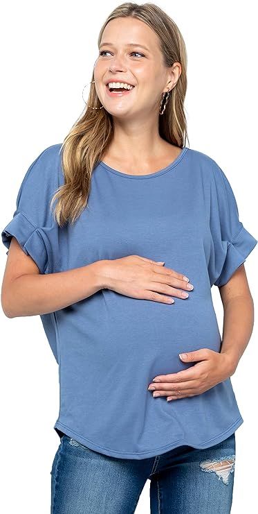 My Bump Women's Casual Round Neck Pleat Sleeve Materty Top(Made in USA) | Amazon (US)