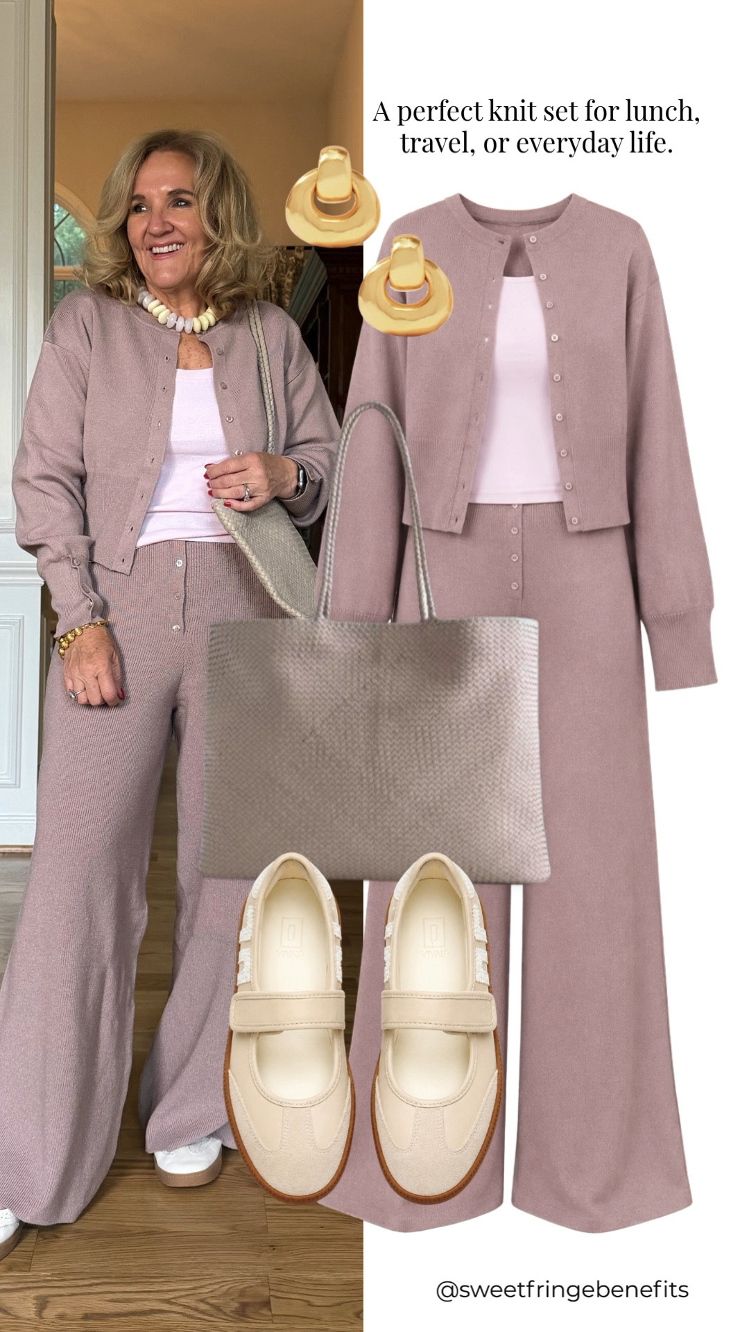 This matching knit travel set is the perfect blend of cozy and chic. The cardigan, sweater, and wide-leg pants make an easy outfit for travel days, cooler weather, or relaxing in style. Wearing the petite medium in the cardigan and pants and a medium in the sweater.

💡 LTK MADE EASY
❤️ Heart = Support my posts!
🔖 Save = Get sale & restock alerts
📋 Lists = Keep favorites organized
📲 Share = Send lists and products to a friend. Hello, Christmas List!
💬 Comment = Ask me anything about what I'm wearing.:-)

#LTKOver40 #LTKTravel #LTKPetite