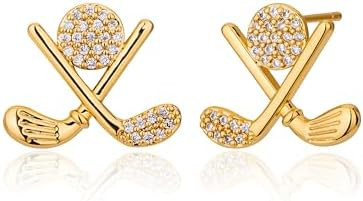 Golf Stud Earrings for Women, Gold Plated Hypoallergenic Flat Back Cubic Zirconia Sports Jewelry,... | Amazon (US)