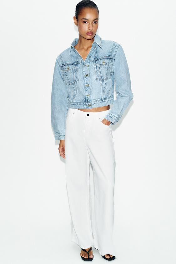 Z1975 CROPPED DENIM JACKET WITH SHOULDER PADS | Zara Canada