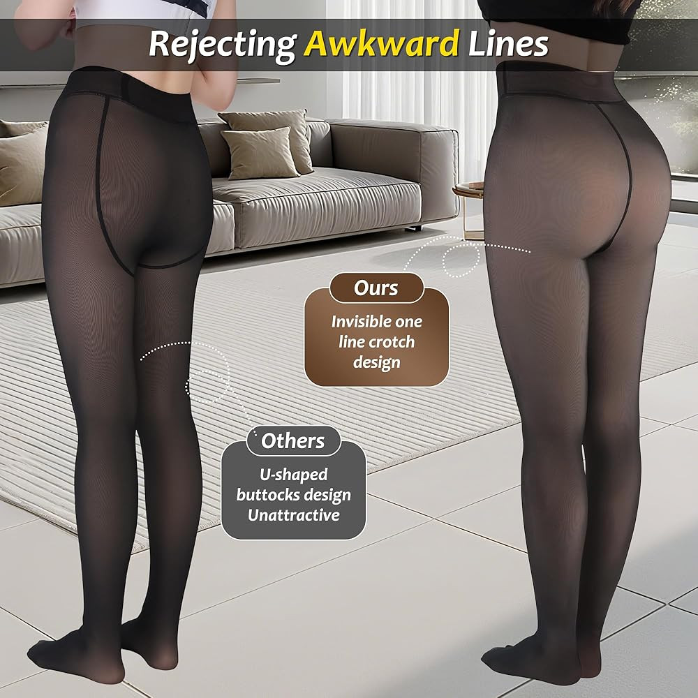 Fleece Lined Tights Sheer Women,Fake Translucent Warm Pantyhose Leggings Sheer Thermal Tights for... | Amazon (US)