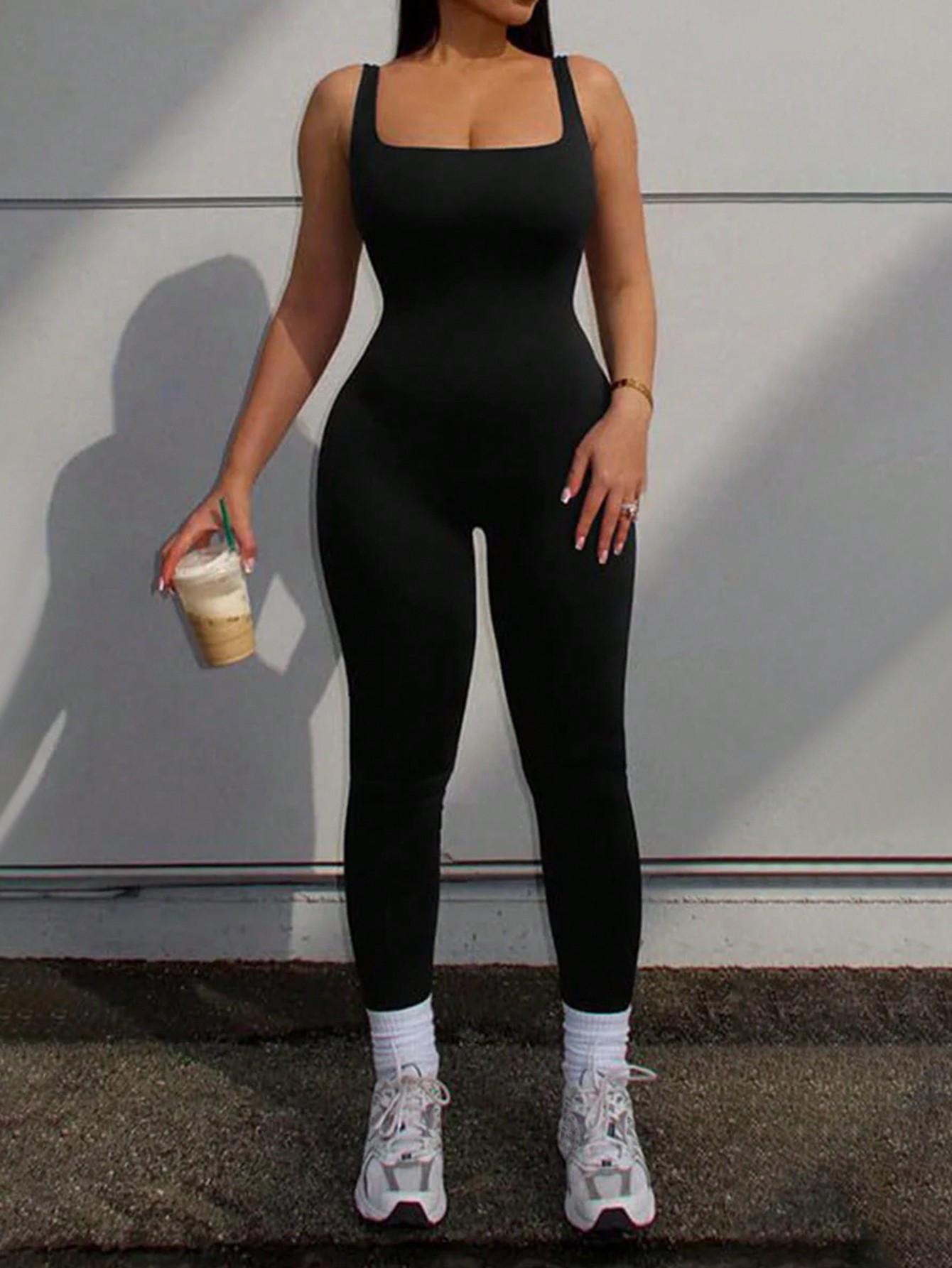 SHEIN EZwear Women's Summer Solid Ribbed Hollow Out Backless Sleeveless Jumpsuit Unitard, Sexy An... | SHEIN