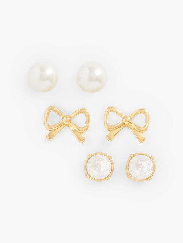Pearly Bow Stud Earring Set | Talbots
