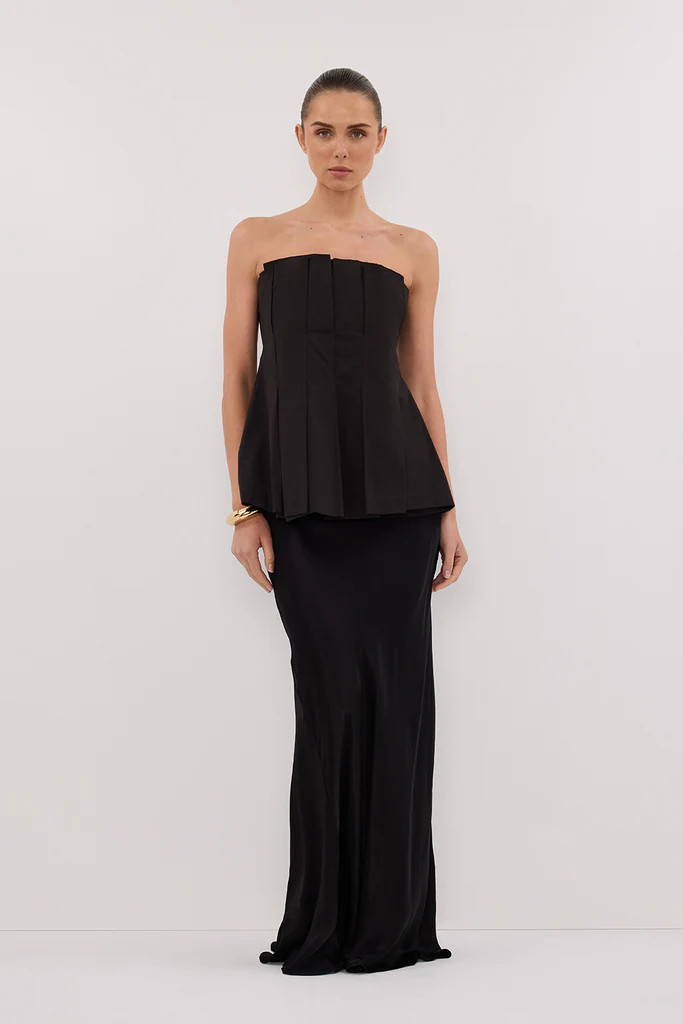 LILLY BLACK PLEATED STRAPLESS TOP | DISSH
