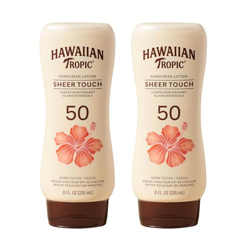 Hawaiian Tropic Sheer Touch Ultra Radiance Lotion Sunscreen SPF 50, 8 Fl Oz Twin Pack, Hawaiian Tropic Sunscreen SPF 50, Sunblock, Oxybenzone Free Sunscreen, Body Sunscreen Pack, 8 Fl Oz each | Amazon (US)