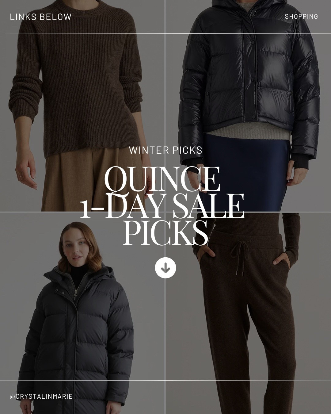 Quince 1-day sale! 

Fisherman sweater - I like this in a medium
Cropped puffer - small
Long puffer - xs
Cashmere joggers - xs but could wear the small

Amazing bamboo sheets and comforter cover. Incredibly soft and comfy and amazing price  

#LTKPetite #LTKSaleAlert