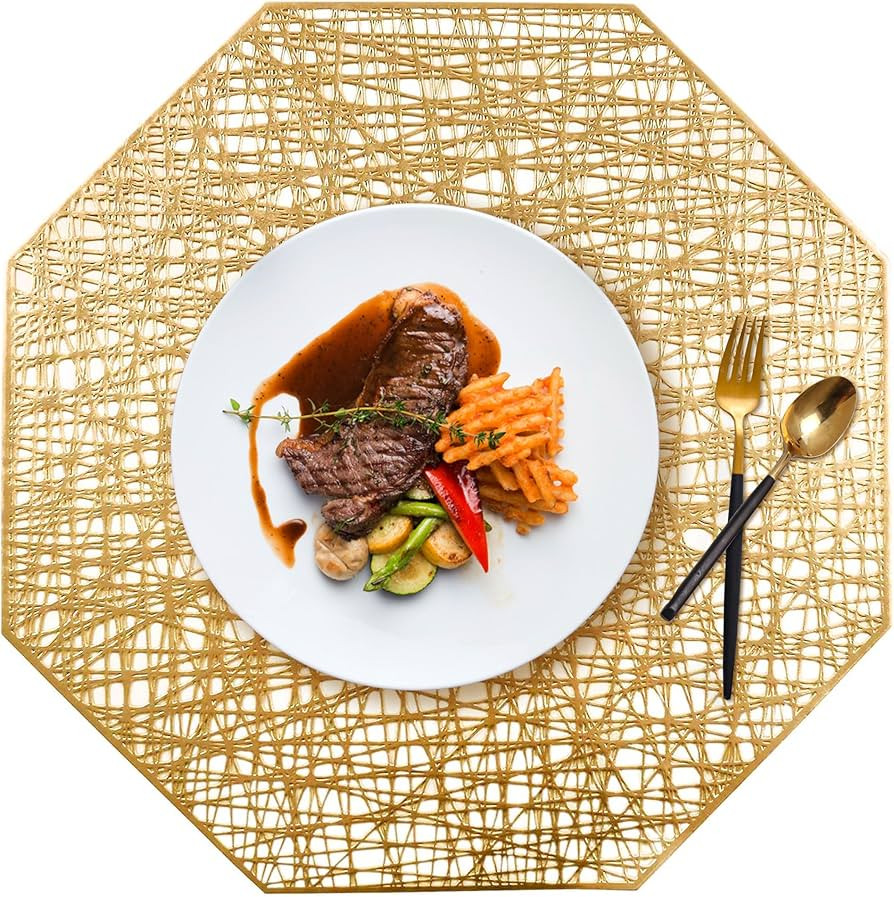DRWSSR New European Light Luxury Octagonal Hollow Placemats Set of 6 Heat Insulation, Washable Vi... | Amazon (US)