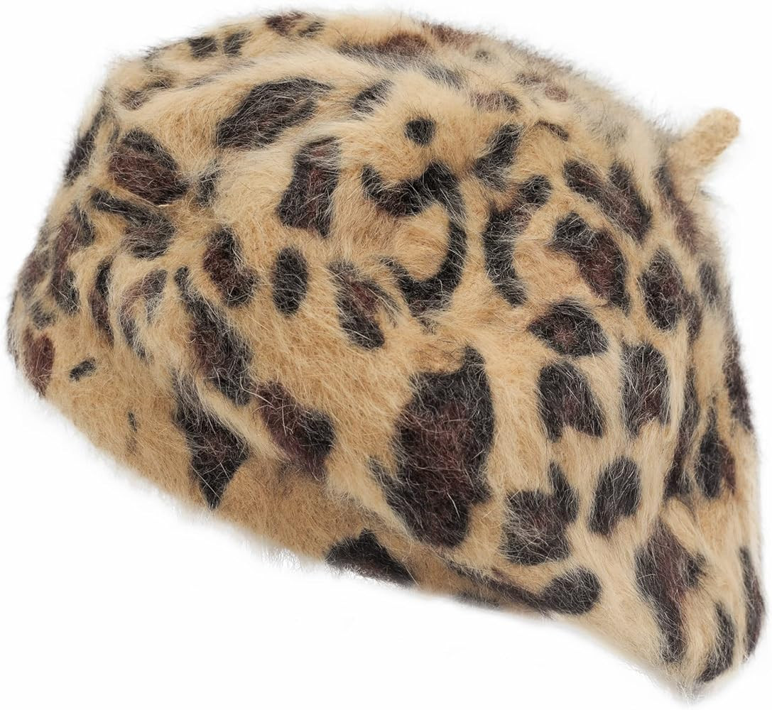 ZLYC Womens Warm French Beret Hat Leopard Print Beret Cap | Amazon (US)