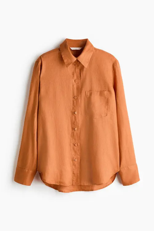 H&M Linen Shirt in Dark Orange at Nordstrom, Size Xx-Large | Nordstrom