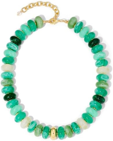 Chunky Beaded Necklace for Women Boho Statement Bead Necklace Adjustable Choker with Polished Dis... | Amazon (US)
