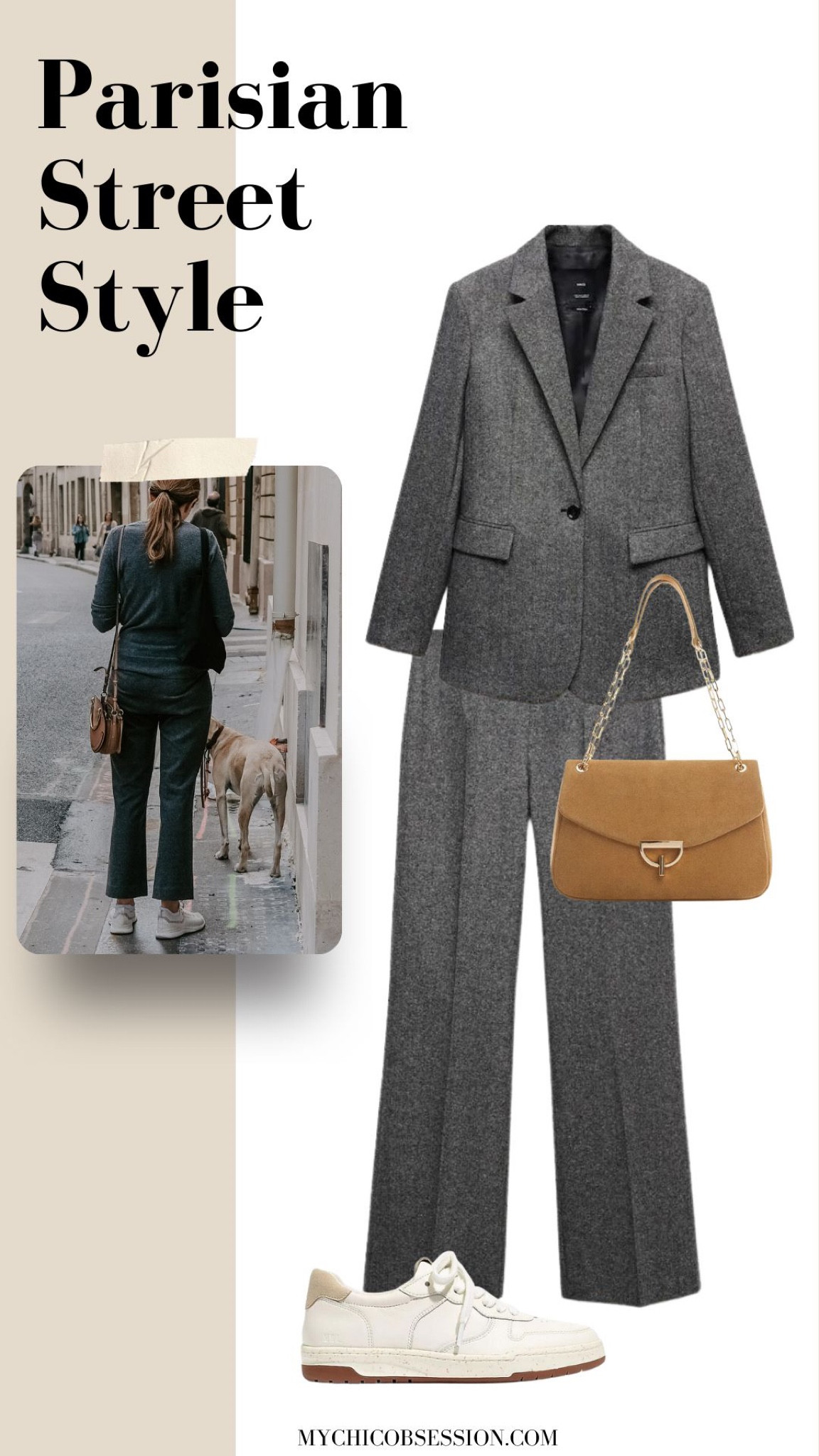 If monochromatic looks are your thing, try this all-gray street style spotted in Paris. Pair a gray blazer and trousers with a leather handbag and sneakers. A perfect fall office look!

#LTKSeasonal #LTKstyletip