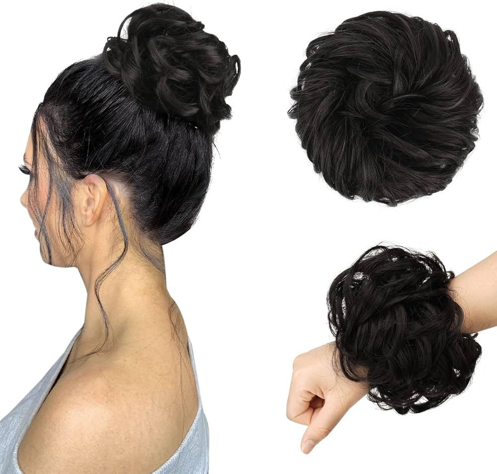 FESHFEN Messy Bun Hair Piece - Large Wavy Curly Elastic Hair Bun Scrunchies Ponytail Extensions S... | Amazon (US)