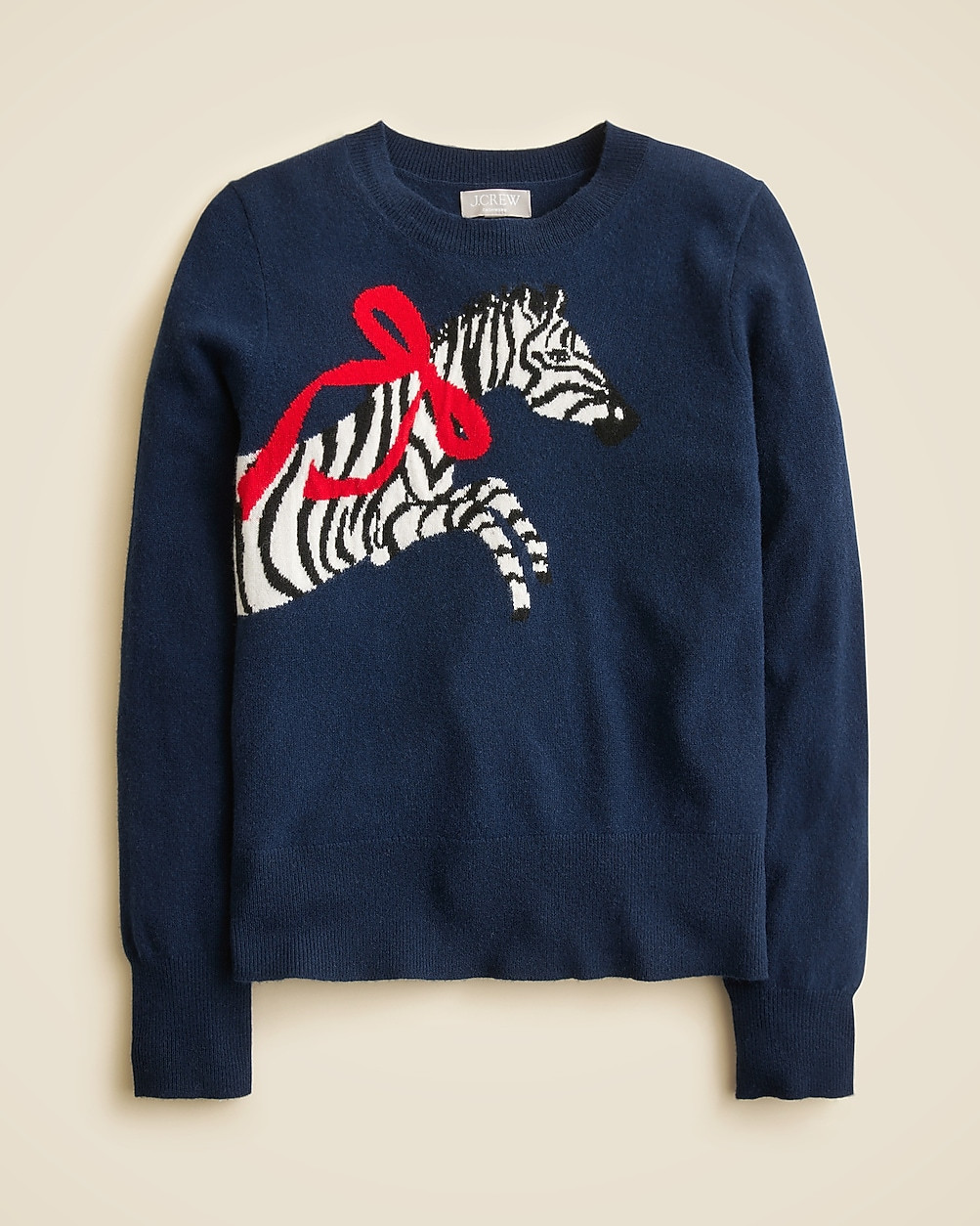 Cashmere classic-fit crewneck sweater in zebra intarsia | J. Crew US