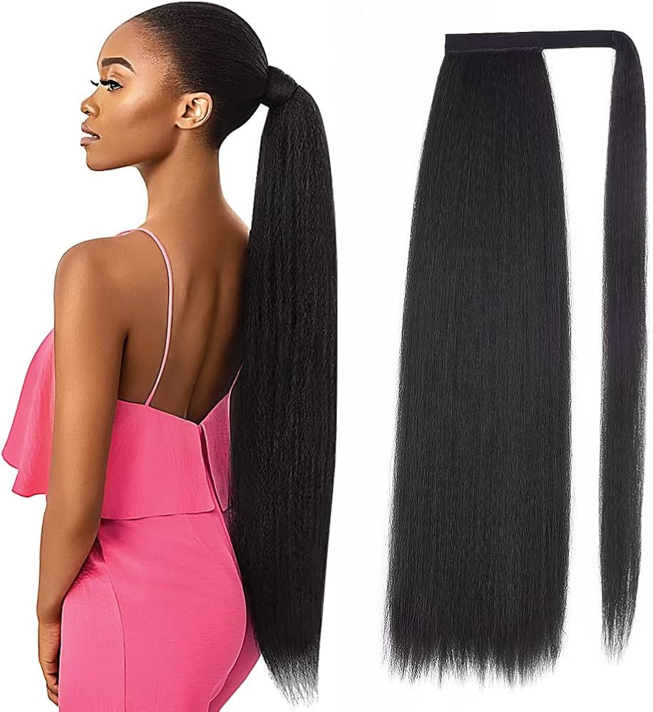 30 Inch Kinky Straight Ponytail Extension, Soft & Natural as Human Hair, Wrap Around Ponytail Ext... | Amazon (US)