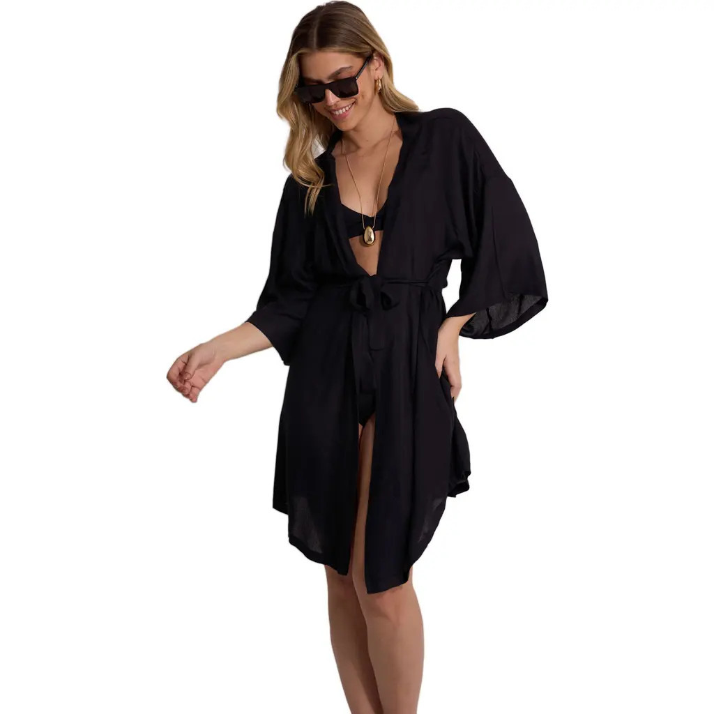 Gottex Beach Life Satin Shore Robe Cover-Up in Black at Nordstrom, Size X-Large | Nordstrom