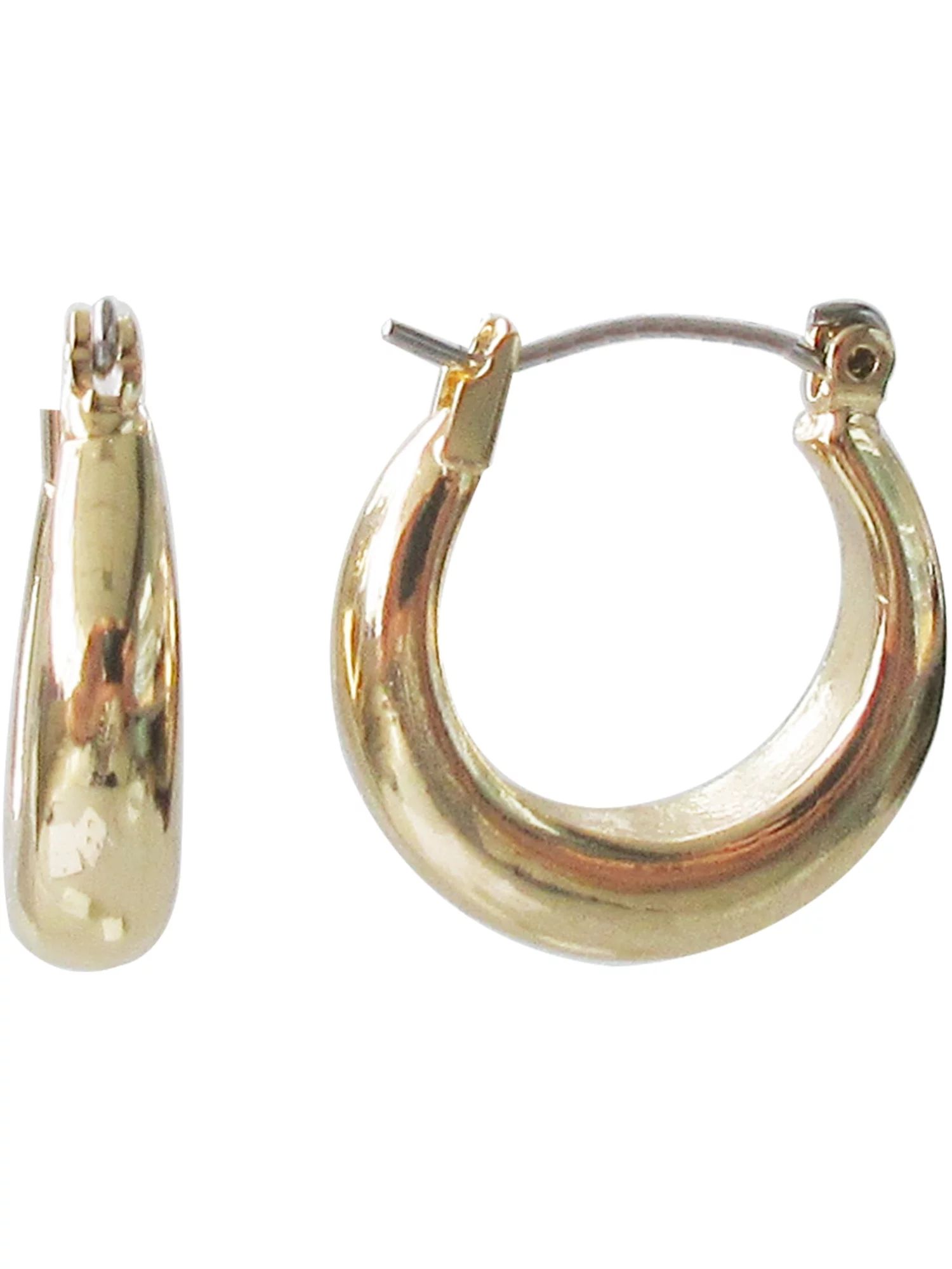 Time and Tru Women's Gold-Tone Shrimp Hoop Earrings | Walmart (US)