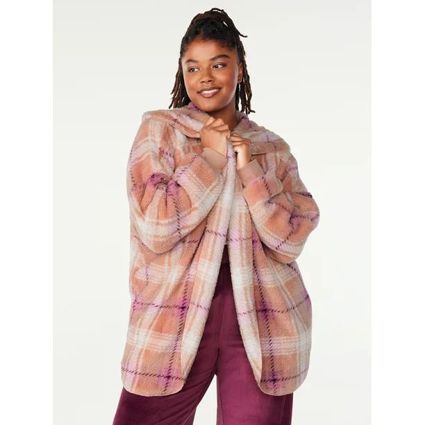 Joyspun Women’s Plush Hoodie Cardigan, Sizes XS to 3X | Walmart (US)