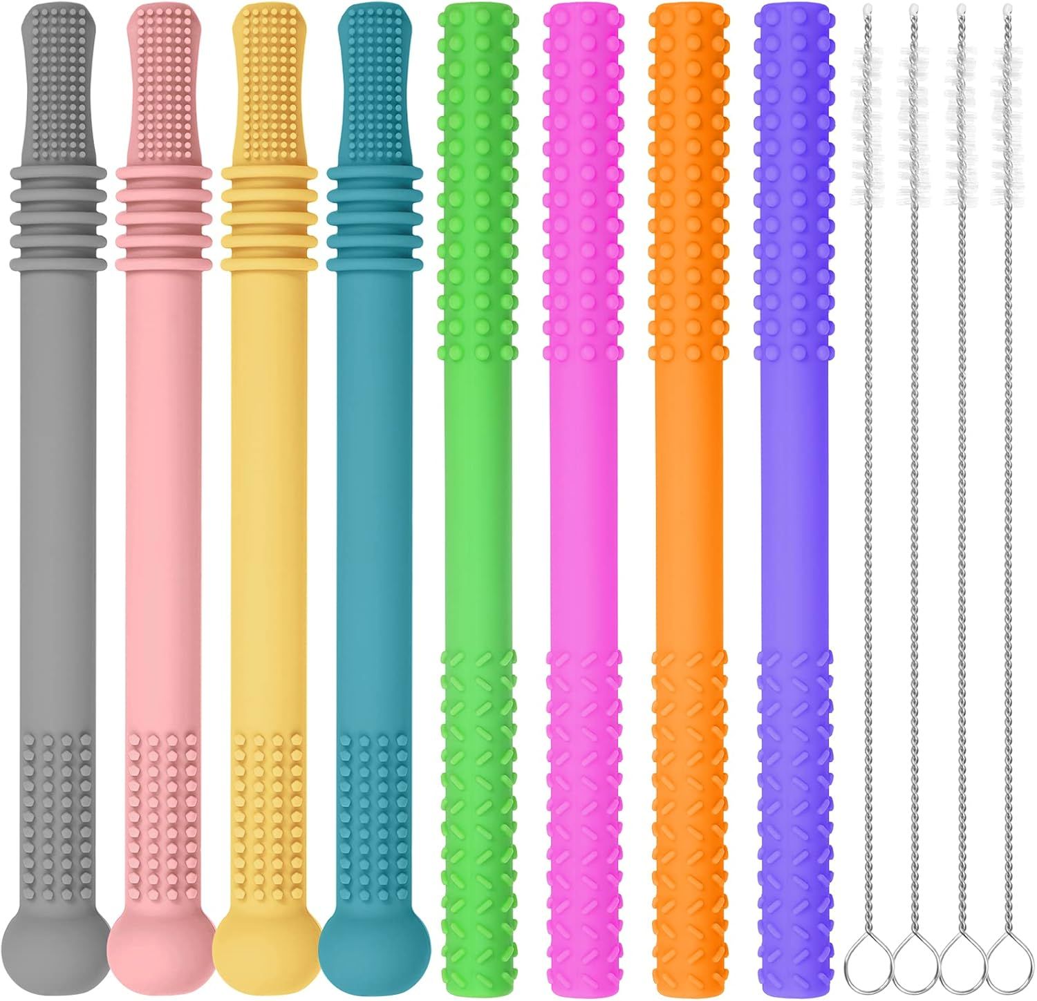 8 Packs Hollow Teething Tubes, Ocheyu Silicone Chewing Toys for Girls and Boys with 4 Cleaning Brush | Amazon (US)
