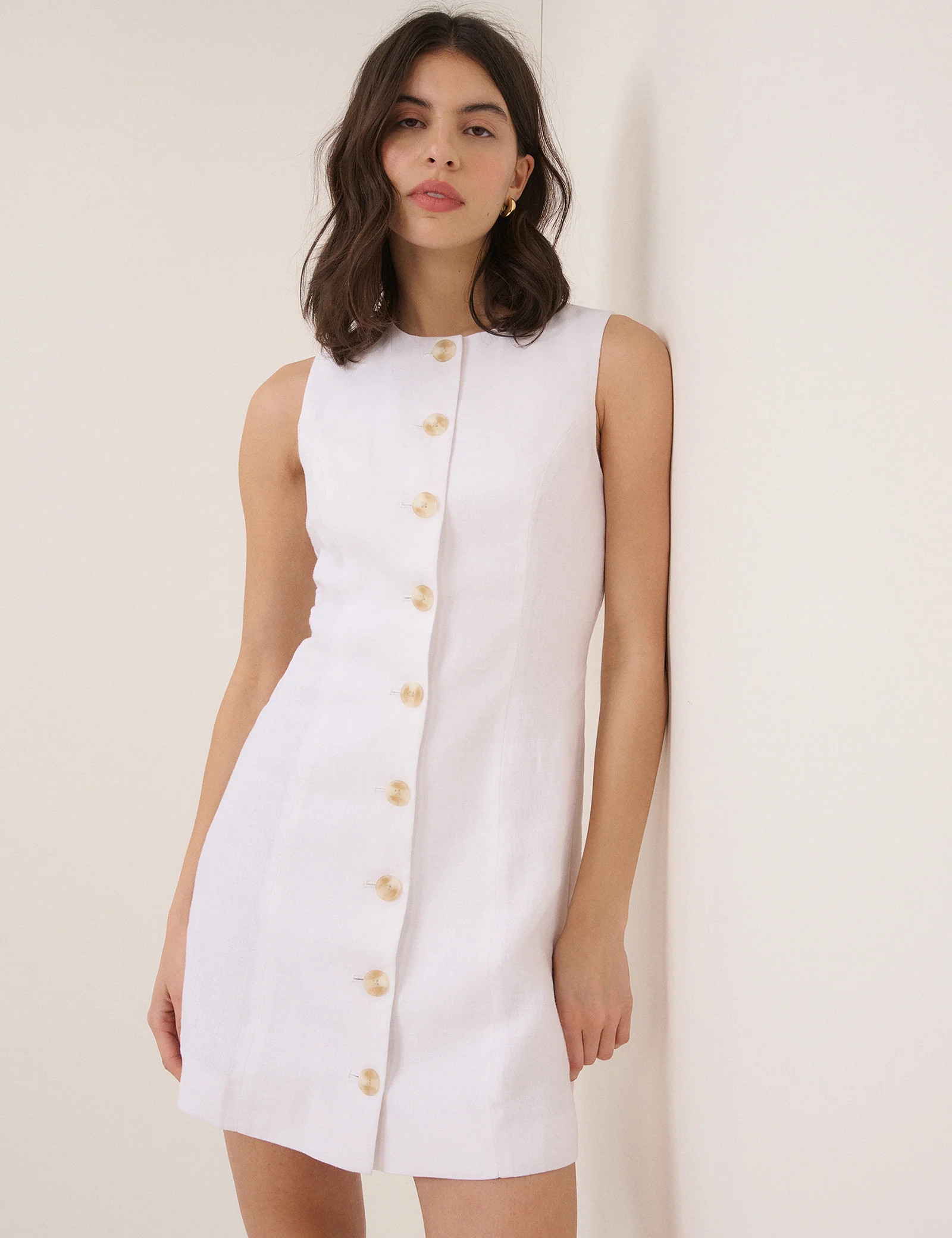 White Linen-Blend Button Front Mini Dress | Nobody's Child